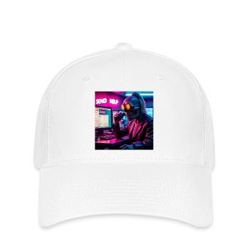 Cyberpunk Neon-Skull Hacker Send Help Design - Flexfit Cap - Weiß - Vorne