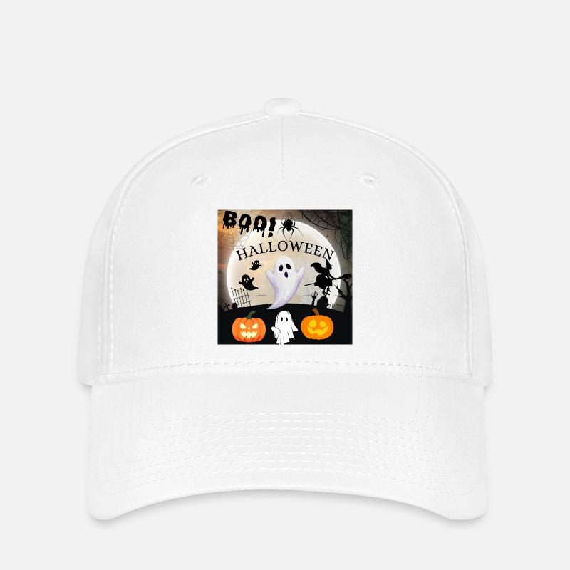 Spooky Halloween Night with Ghosts and Pumpkins - Flexfit Cap - white