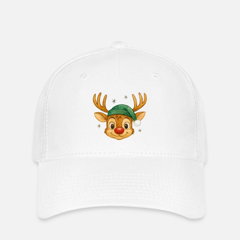 Renne avec chapeau de Père Noël - Casquette Flexfit - blanc