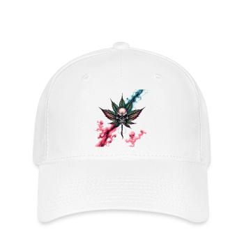 Crâne avec feuille de cannabis colorée - Casquette Flexfit - blanc - Devant