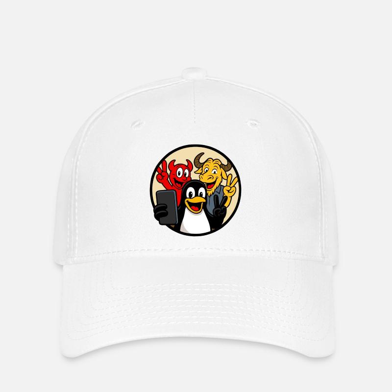 Smoking, Beastie & GNU Selfie - Flexfit Cap - Weiß