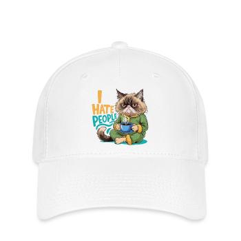 Chat Café Matin Grouch Drôle Introverti - Casquette Flexfit - blanc - Devant