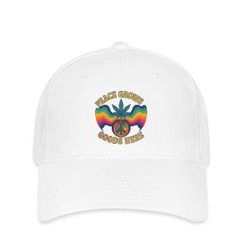 Peace Grows – Retro Hippie Design mit Hanfblatt &  - Flexfit Cap - Weiß - Vorne