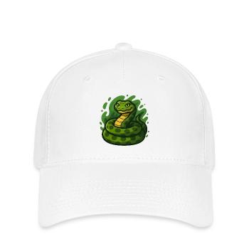 Grüne Cartoon Anakonda Schlange in Wave Swell - Flexfit Cap - Weiß - Vorne
