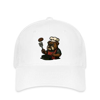 Bulldog Grill Master Flipping Steak Cartoon Art - Flexfit Cap - white - Front