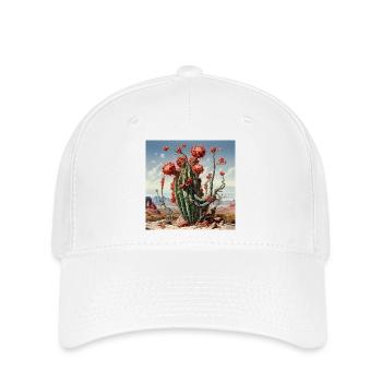 Wüstenkaktus mit roten Blüten - Flexfit Cap - Weiß - Vorne