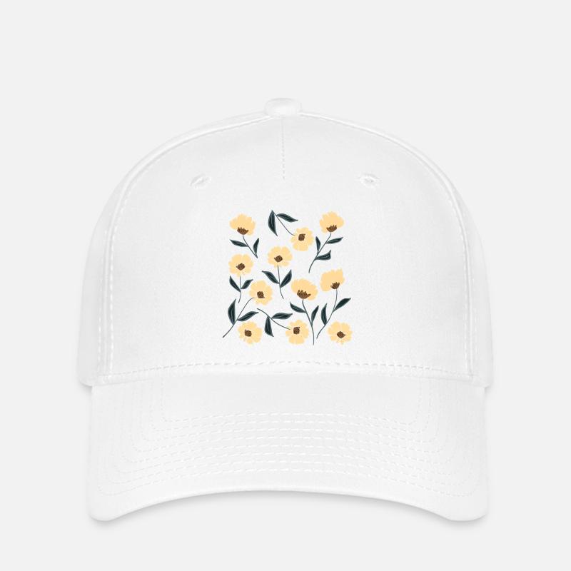 Cremefarbene Blüten Blumenranken Muster - Flexfit Cap - Weiß