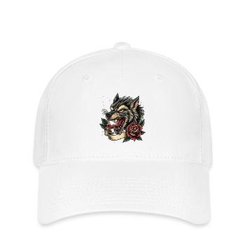 Wolf with rose ribbon - Flexfit Cap - white - Front