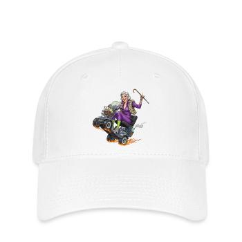 Mamie violette sur un scooter de mobilité de course - Casquette Flexfit - blanc - Devant