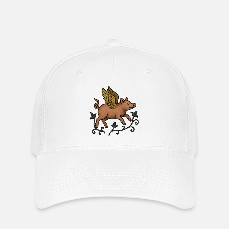Geflügeltes Schwein MARGINALIA - Flexfit Cap - Weiß