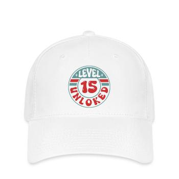 Level 15 Unlocked – Cooles Design für Zocker - Flexfit Cap - Weiß - Vorne