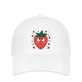 Fraise Kawaii aux yeux curieux - Casquette Flexfit - blanc - Devant