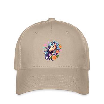Licorne bleue avec couronne florale - Casquette Flexfit - kaki - Devant