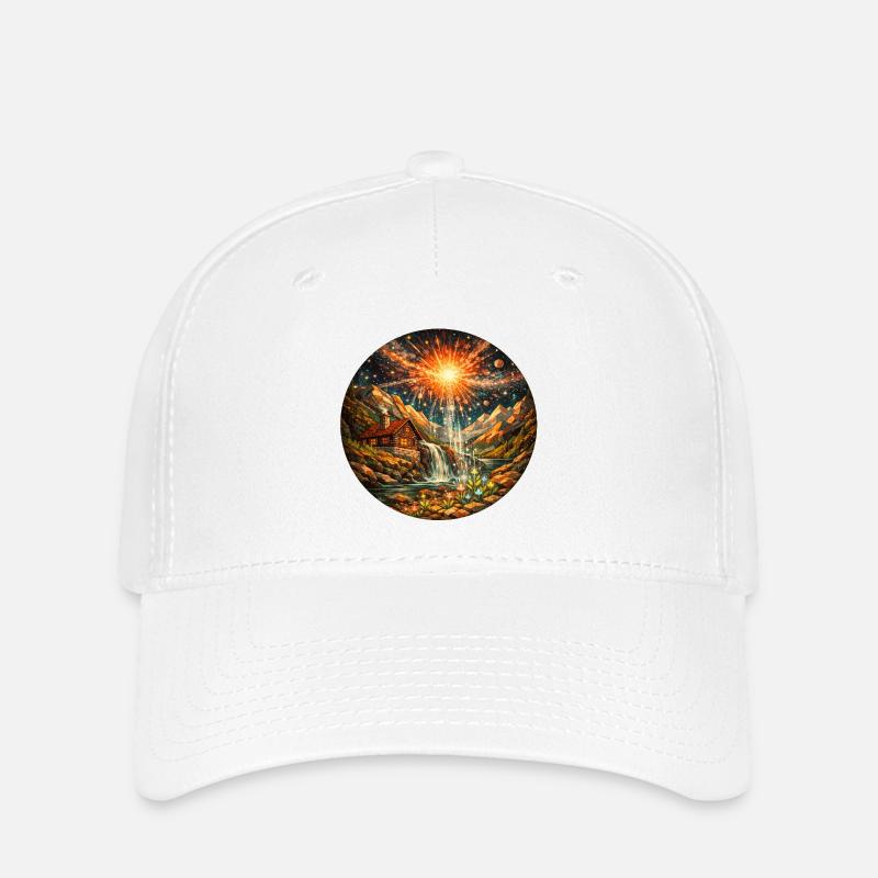 Feuerstern über Bergsee - Flexfit Cap - Weiß