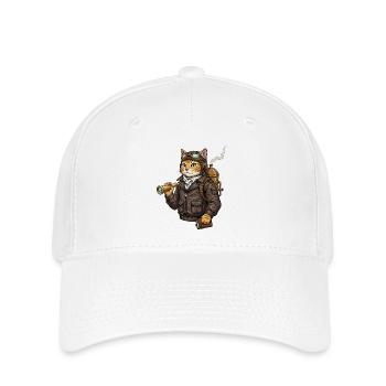 Chat Aviateur Steampunk Explorateur Curiosité - Casquette Flexfit - blanc - Devant
