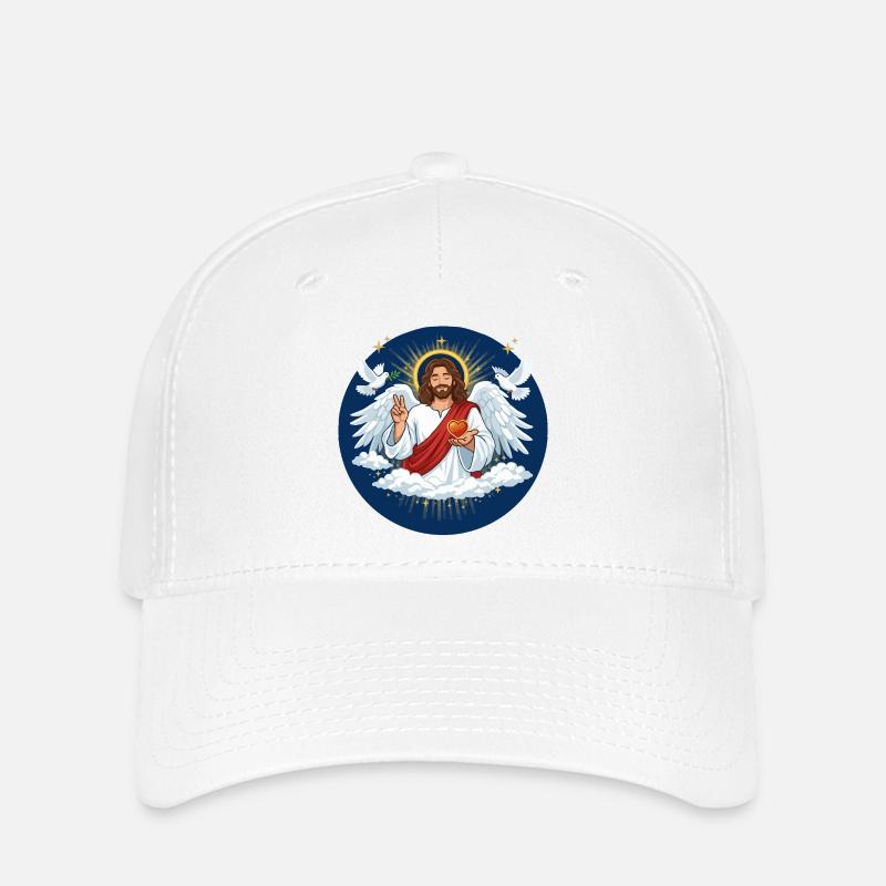 Himmlische Liebe: Jesus mit Herz - Flexfit Cap - Weiß