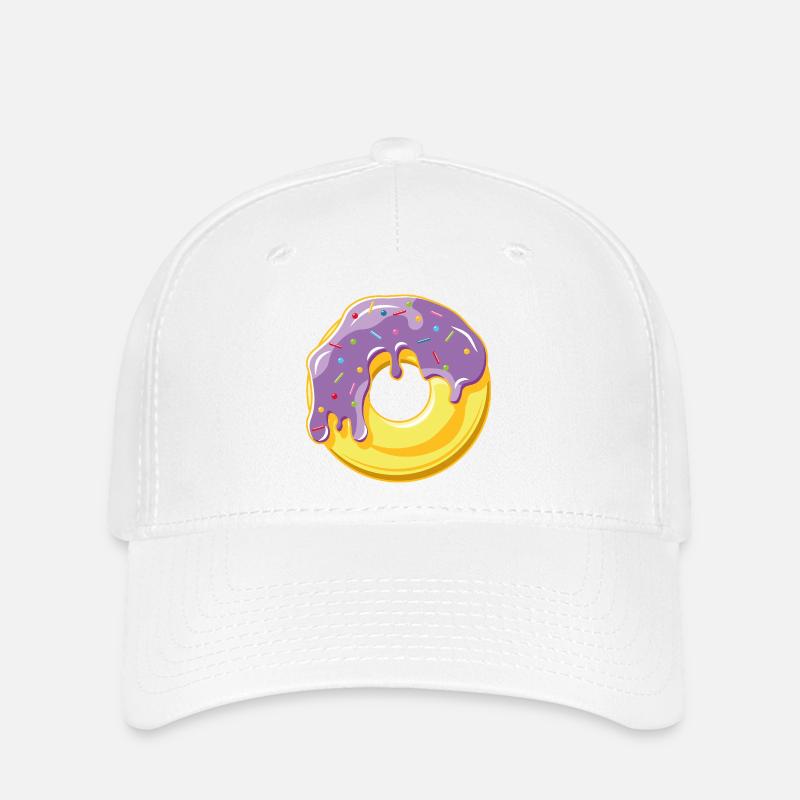 Donut mit violettem Guss und bunten Streuseln - Flexfit Cap - Weiß