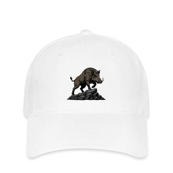 Sanglier Sauvage Boar Chasse Foret - Casquette Flexfit - blanc - Devant