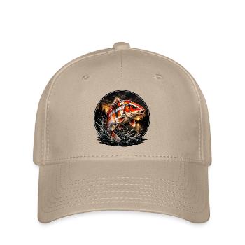 Rot-Weiß-Koi-Karpfen-Sonnenuntergangsdesign - Flexfit Cap - Khaki - Vorne