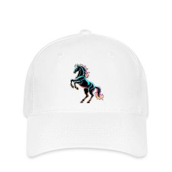 Cheval Néon Lumière Glitch Style Rétro - Casquette Flexfit - blanc - Devant