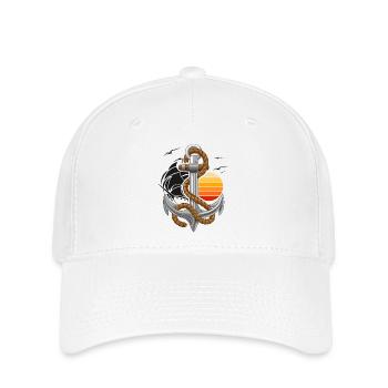 Nautical Anchor with Ship and Sunset - Flexfit Cap - white - Front