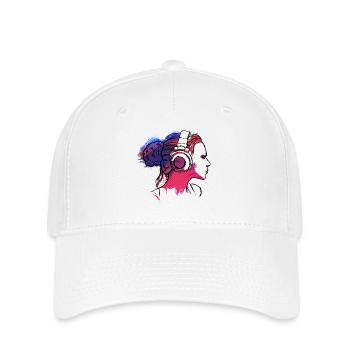 girl with headphones, woman with headphones - Flexfit Cap - Weiß - Vorne
