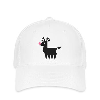 Rentier Rudolf Logo L schwarz mit neonpinker Nase - Flexfit Cap - Weiß - Vorne