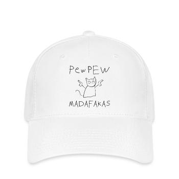 Pew Pew Lustige Gamer Katze - Spruch - Flexfit Cap - Weiß - Vorne