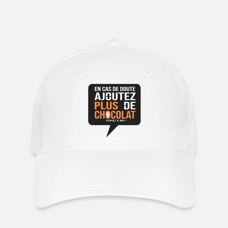 sticker Humour Plus de Chocolat - Casquette Flexfit - blanc