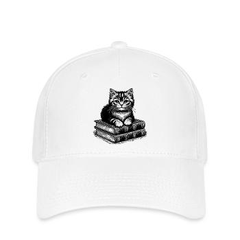 Chat sur une pile de livres - Casquette Flexfit - blanc - Devant