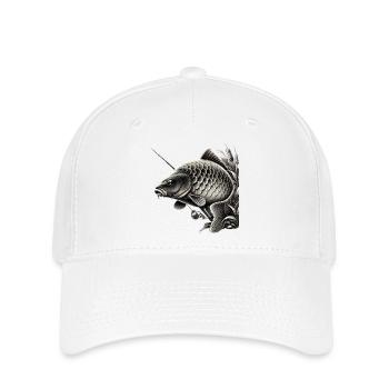 Detaillierte Schwarzweiß Karpfen Illustration - Flexfit Cap - Weiß - Vorne