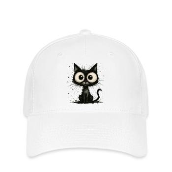 Funny black cat with big eyes – splash - Flexfit Cap - white - Front
