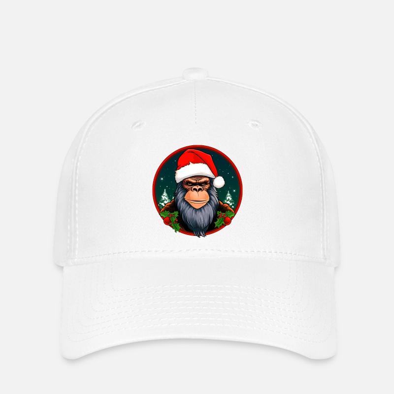 Monkey Christmas / Santa Claus Monkey - Flexfit Cap - white