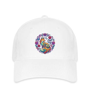 Bunter Fuchs Blumen Mandala Lila Mädchen Design - Flexfit Cap - Weiß - Vorne