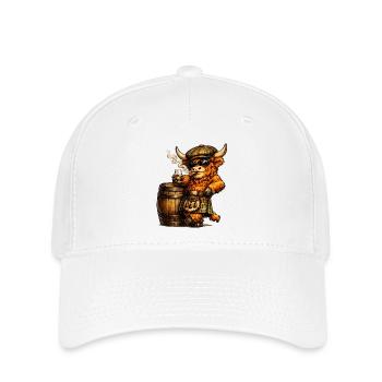 Highland Cattle mit Whiskyfass und Zigarre - Flexfit Cap - Weiß - Vorne