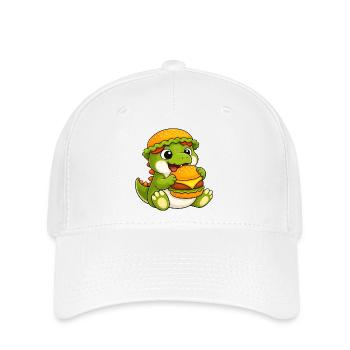 Mignon dessin animé T-Rex, Dino Burger, Reptile de restauration rapide - Casquette Flexfit - blanc - Devant