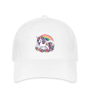 Einhorn mit blumen und Regenbogen - Flexfit Cap - Weiß - Vorne