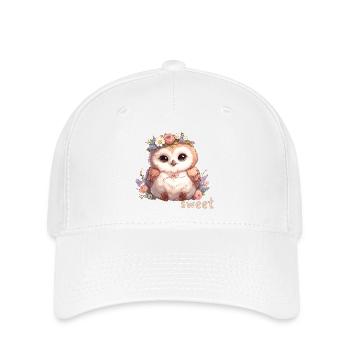 Hibou mignon avec des fleurs - Casquette Flexfit - blanc - Devant