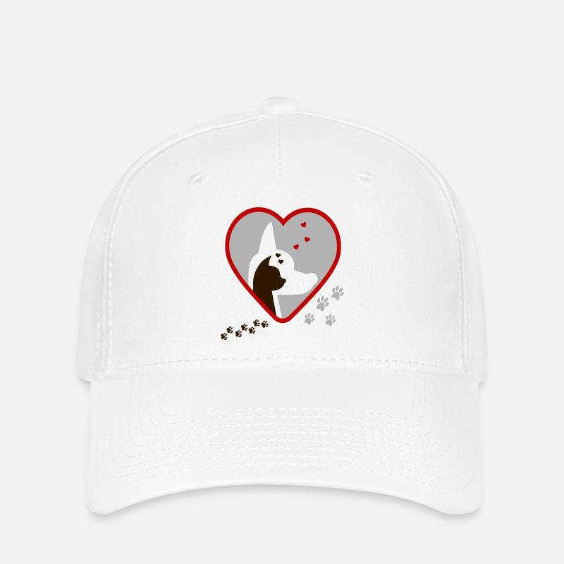Hund Katze Herz - Flexfit Cap - Weiß