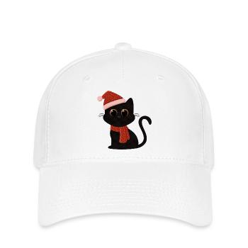 Chat Noël avec chapeau et écharpe - Casquette Flexfit - blanc - Devant