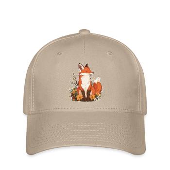 Fuchs mit Blumen - Flexfit Cap - Khaki - Vorne