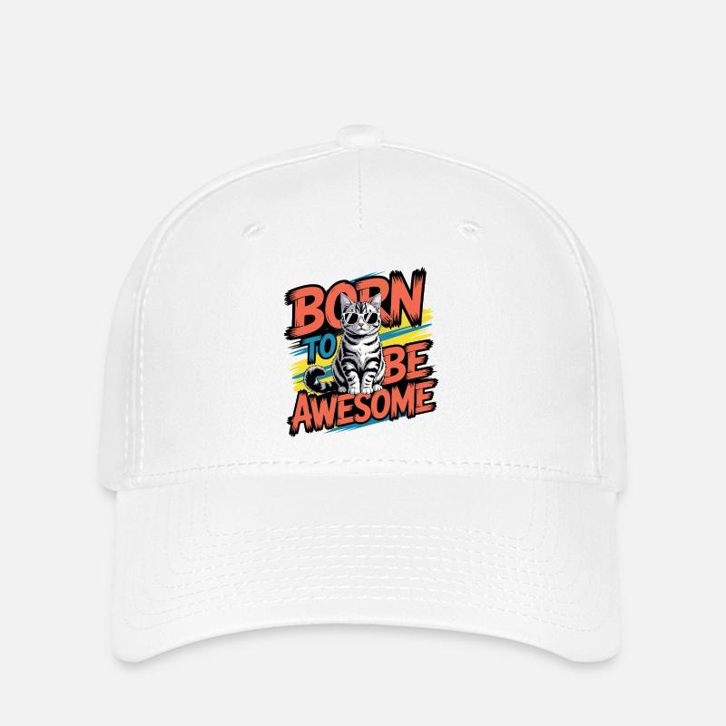 Born To Be Awesome Cool Cat - Flexfit Cap - Weiß