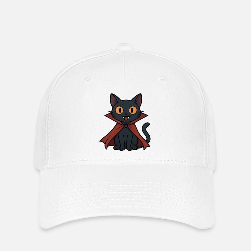Chaton vampire en cape chat noir - Casquette Flexfit - blanc