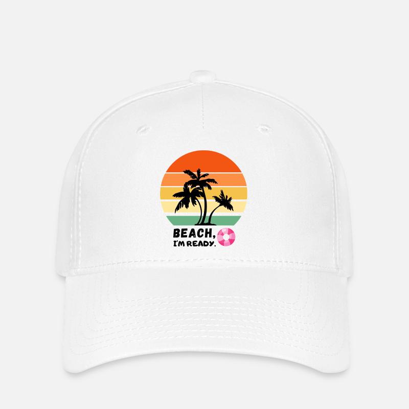 Palmiers au coucher du soleil sur la plage - vacances - Casquette Flexfit - blanc