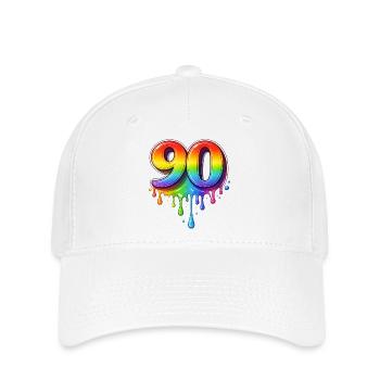 90 Rainbow Retro Number - Flexfit Cap - white - Front