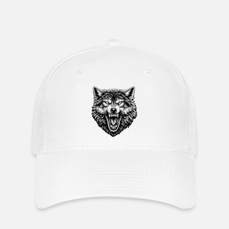 Schwarz Weiß Wolf kopf - Flexfit Cap - Weiß