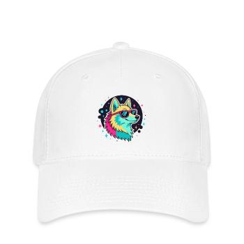 Neon Wolf with Cool Glasses - Flexfit Cap - white - Front