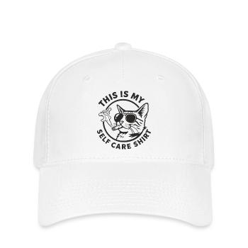 Katzen Selfcare Shirt mit Sonnenbrille Geschenk - Flexfit Cap - Weiß - Vorne