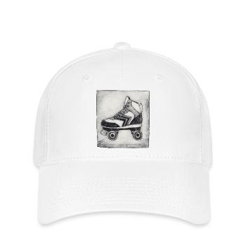 Retro Rollschuh - handgeschnitzte Druckvorlage - Flexfit Cap - Weiß - Vorne