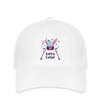 Happy Easter from Skiing Rabbit with ski poles - Flexfit Cap - white - Front